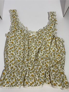 Sleeveless Floral Ruffle Tank Top - Yellow Floral